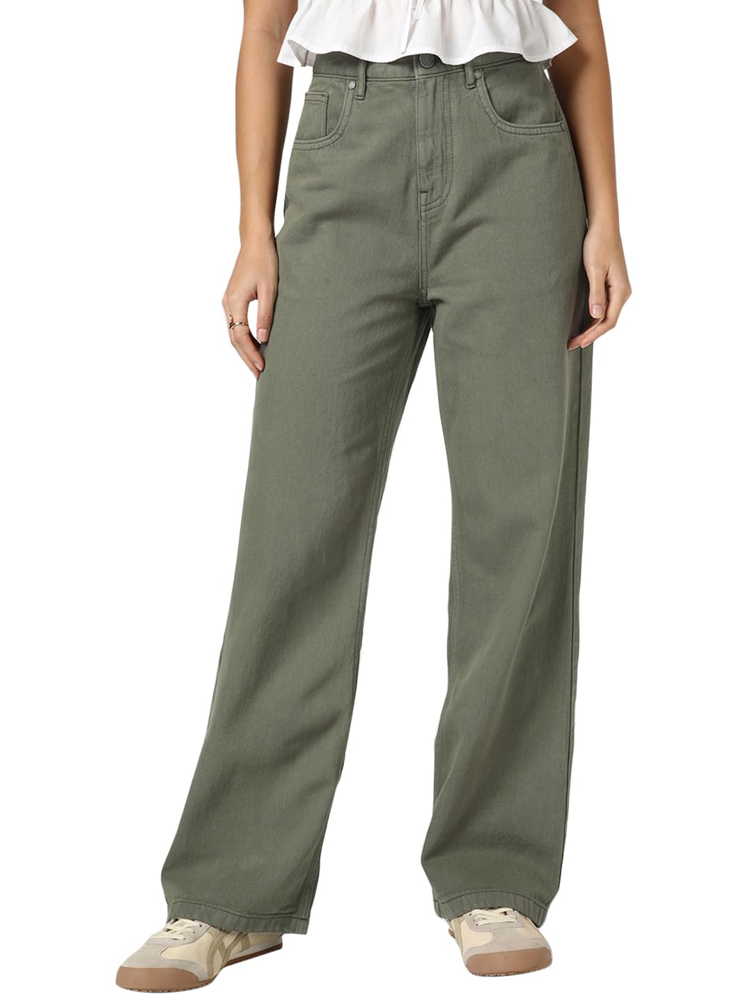 Bewakoof Women's Solid Straight Fit Pure Cotton Jeans in neutral