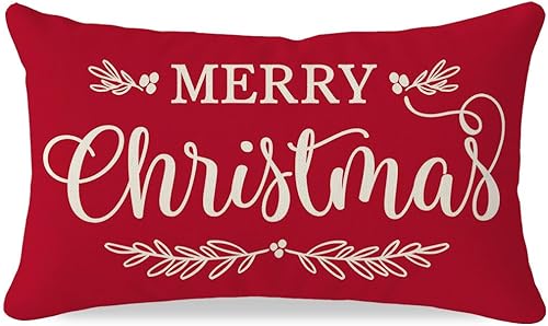 Miniatura 8 de PANDICORN Fundas de almohada de Feliz Navidad de 12 x 20 pulgadas, decoraciones navideñas de granja, almohadas lumbares de Navidad, fundas de