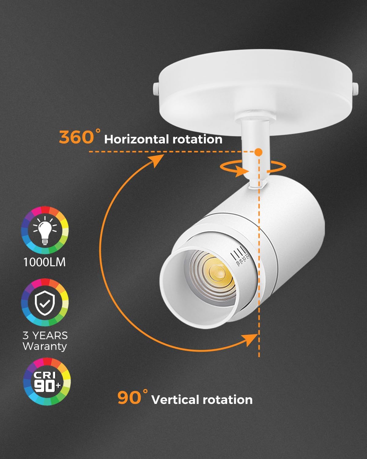 Zoomable LED Ceiling Spot Lights Indoor Adjustable Ceiling Spotlight Fixture Directional Ceiling Light Dimmable Flush Mount Can Accent Lighting for Kitchen Art Picture - 12W 1000lm White 3000K