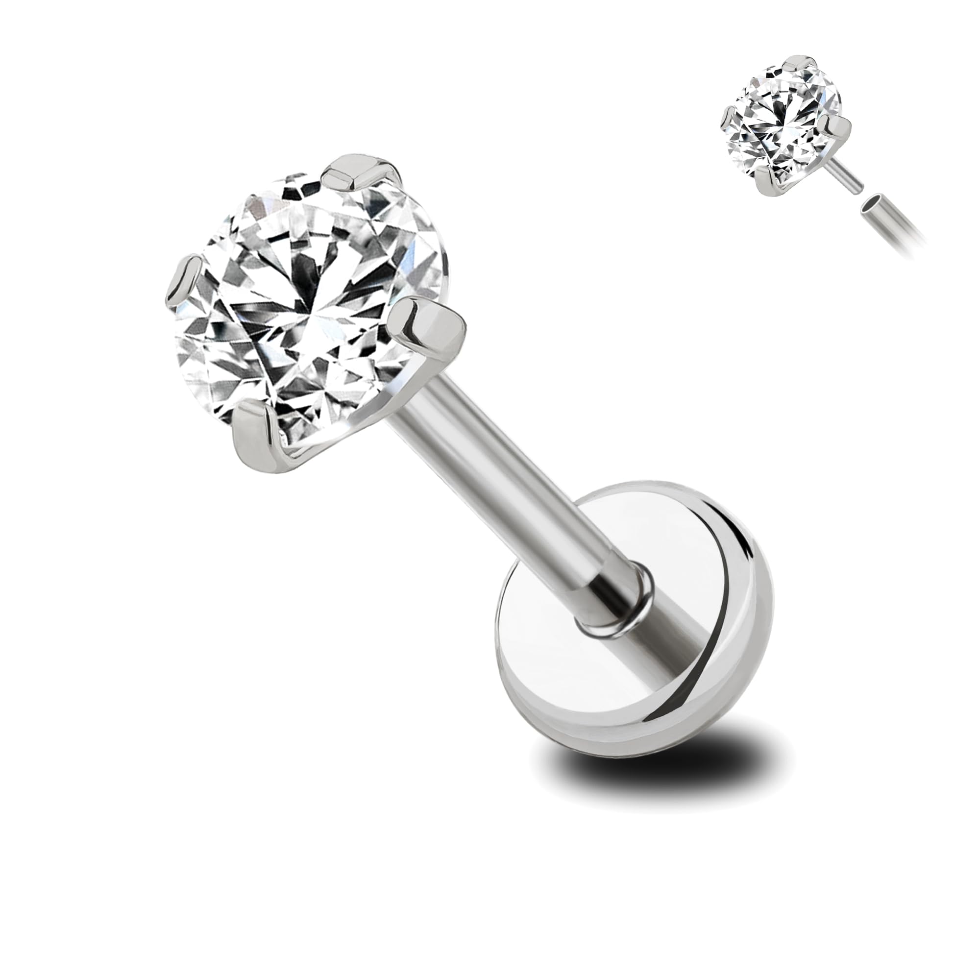THE JEWEL PICKFlat Back Earrings for Women, Helix Tragus Conch Piercing Jewelry, Implant Grade Titanium Earrings, Threadless Nose Studs 18g, Hypoallergenic Cartilage Earring Stud Gold