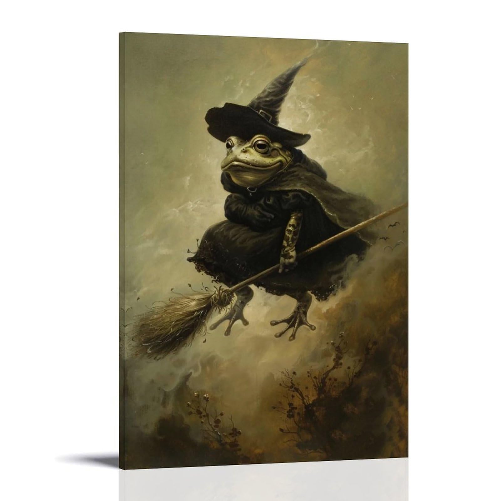 JUWRHRHHRH Frog Witch on Broomstick 04 Poster Canvas Aesthetic Wall Art Painting Decor for Living Room Bed Room 12x18inch Frame-style