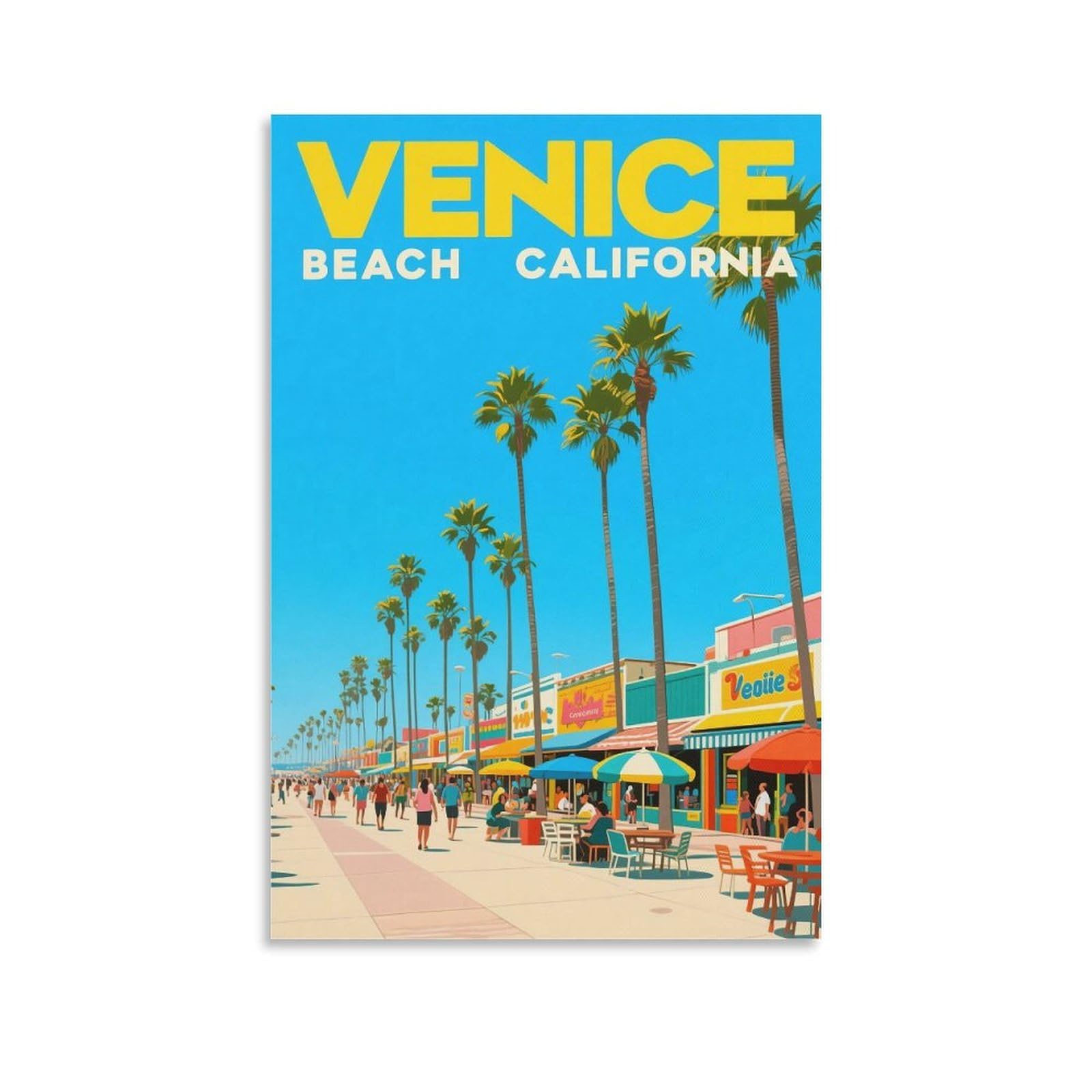 NHGEQAA Venice Beach California Vintage Travel Poster 20x30inch(50x75cm) Canvas Wall Art Print Picture