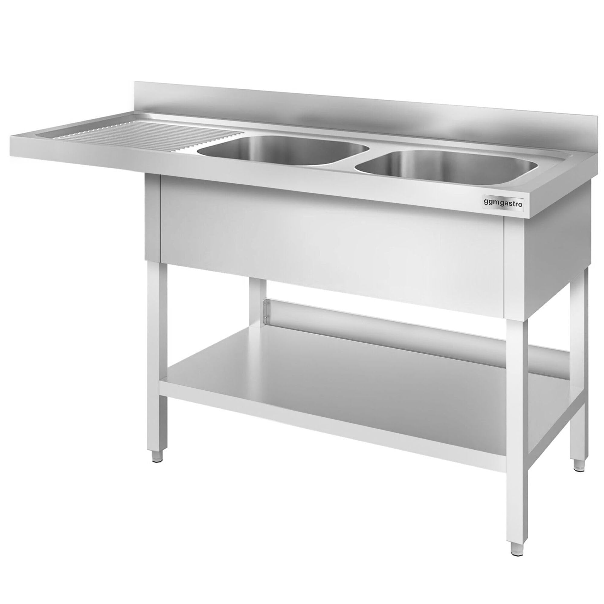 GGM Gastro | STK167SBR2 | Spülmaschinen-Spültisch - 1600x700mm - mit 2 Becken rechts