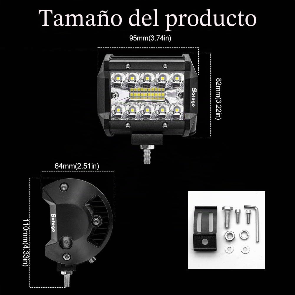 Safego 4" 60W Faro Trabajo LED Focos de Coche 12V 24V Faros LED Tractor 6000LM 6500K IP67 Impermeable Off-Road Foco de Trabajo Led para Tractor Camión Moto ATV SUV Barco, 10PCS