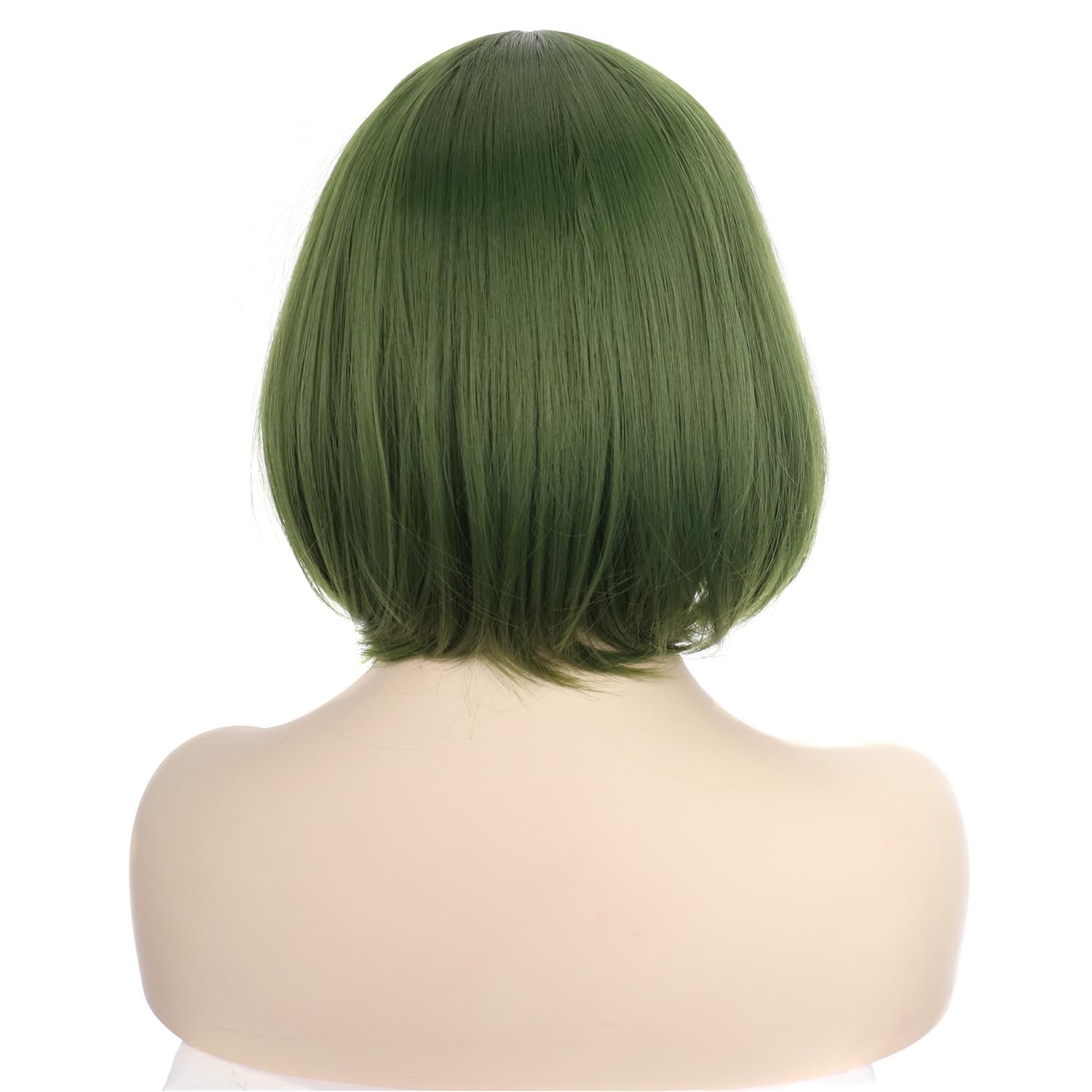 PORSMEER Short Bob Wigs with Fringe For Womens Natural Synthetic Hair Colorful Costume Cosplay Wig for Anime Halloween Fancy Dress Party+Wig Cap,Olive Green - Image 4