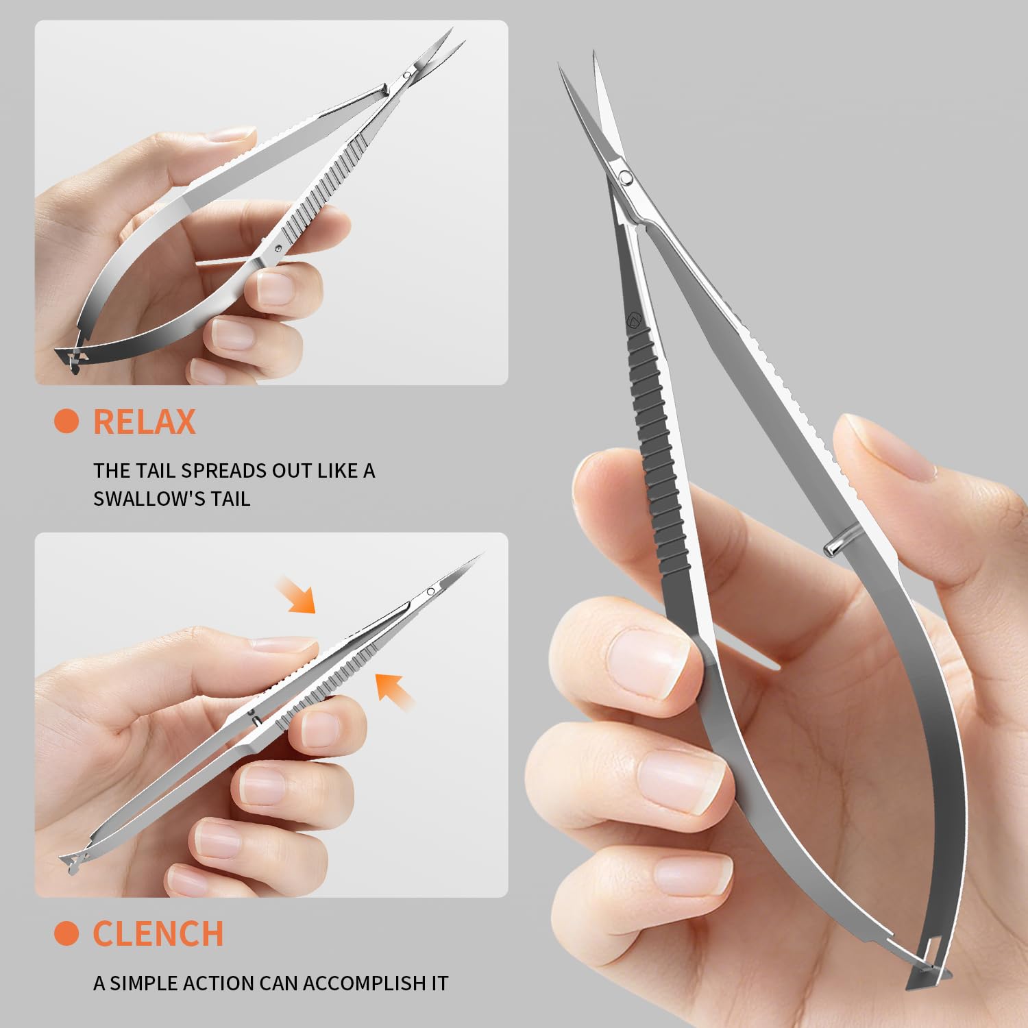 ZIZZON Ciseaux à cuticules Kit de toilettage professionnel à pointe pointue extra fine incurvée pour les sourcils, les cils, les ongles et la peau sèche