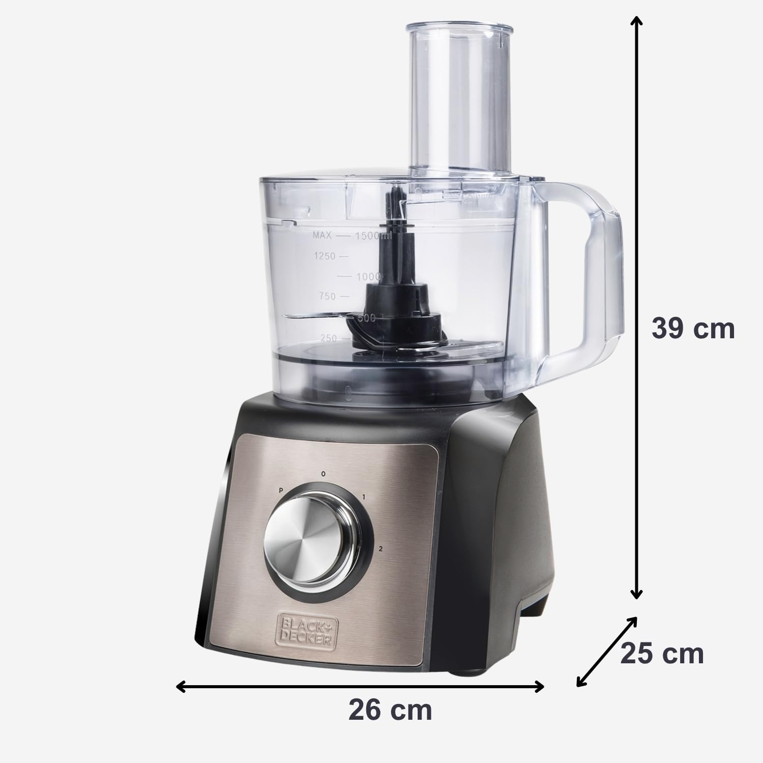 BLACK+DECKER – Procesador De Alimentos BXFPA1200E | 1200W | Jarra 1.5L | 2 Velocidades + Turbo | +8 Accesorios | Inox Antihuellas | Cuchillas Y Discos INOX | BPA Free | Antideslizante