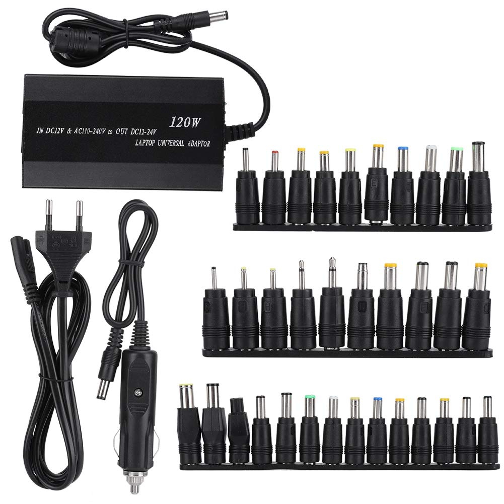 Cargador Universal para computadora portátil de 120 W CA Salida CC 12/15/16/18/19/20/22/24 V Cable de alimentación del Adaptador de Corriente con Conectores de 34 CC para el hogar/automóvil(EU)