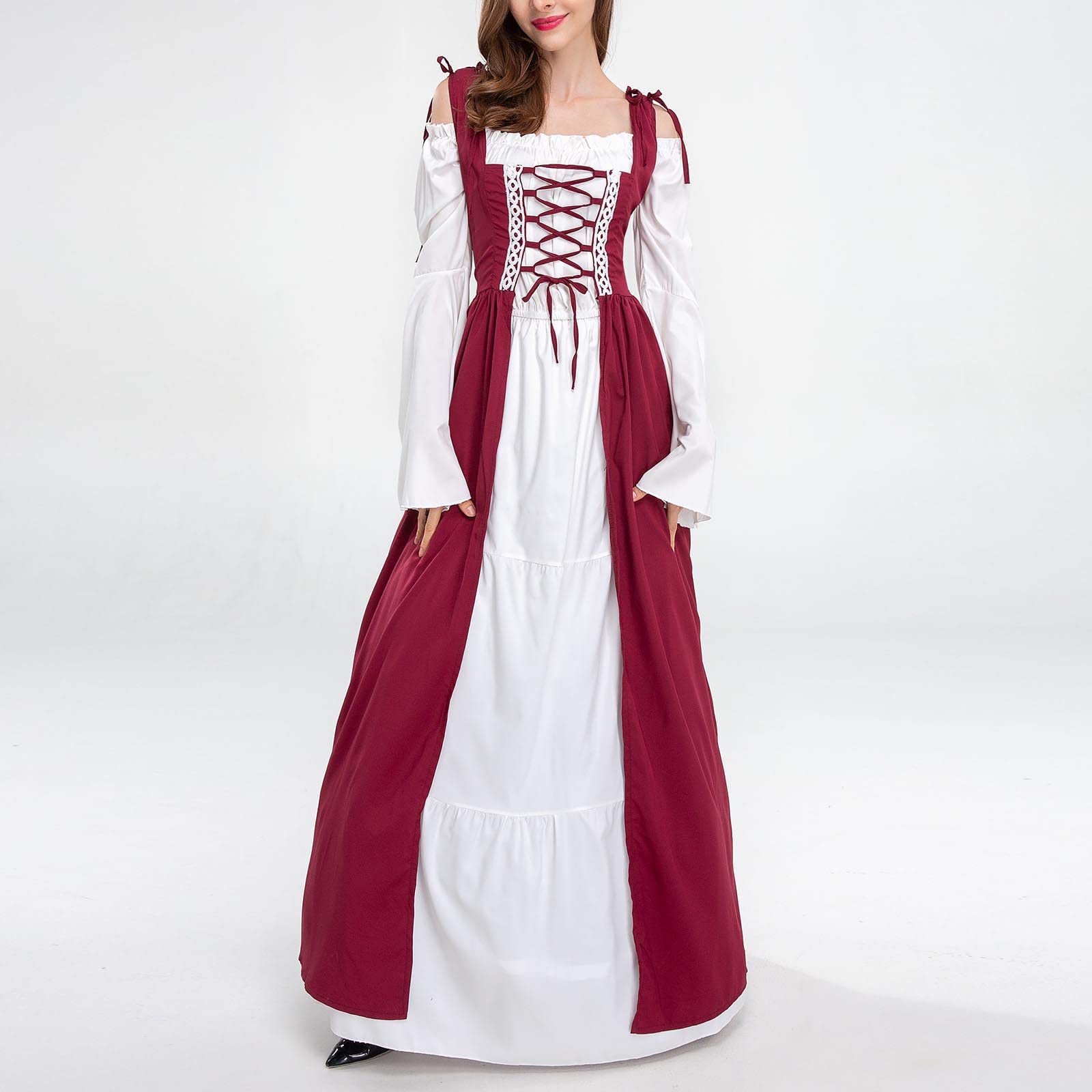 Renaissance Kleid Damen Mittelalter Kleid Damen Mittelalter Kostüme Maxi | Glockenärmel Gothic Kleidung, Piratenkostüm, Viktorianisches, Festival Outfit, für Cosplay Karneval Halloween