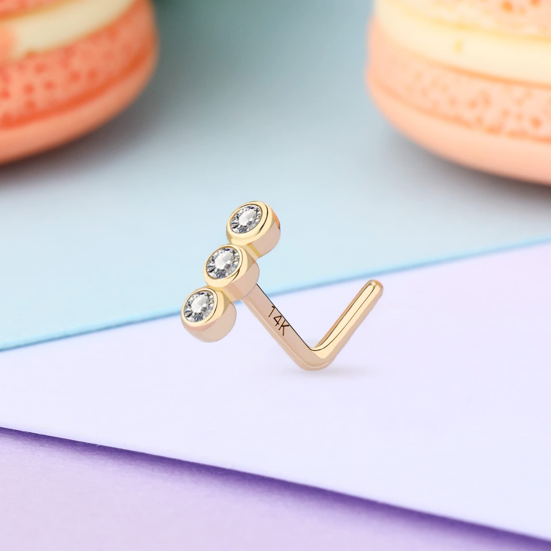 Melighting 20G Runder Nasenstecker aus Zirkonia 14 Karat Gold Nasenpiercing Stecker Nasenring aus 9K Gold L-förmiger Nasenring Nasenpiercing Schmuck Nasenringbolzen Goldener Nasenstecker