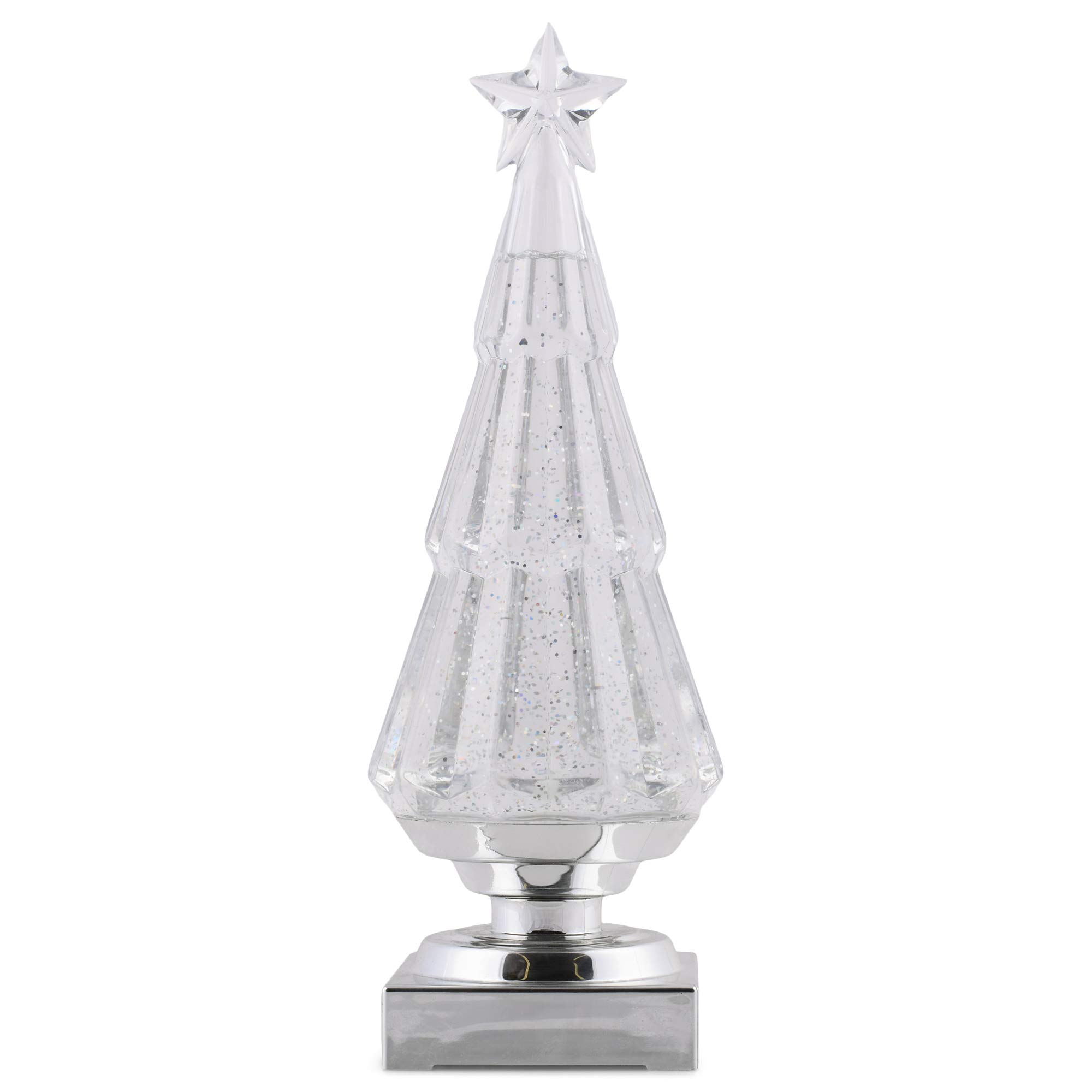 Raz 11.75 Inch Clear Acrylic Lighted Tree Water Lantern with Swirling Glitter Snow Globe - Silver Base
