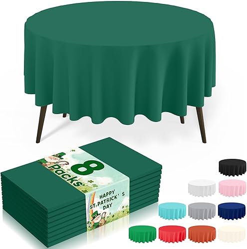 Miniatura 10 de misaya Paquete de 8 manteles desechables de plástico, mantel redondo impermeable de 84 pulgadas, a prueba de fugas y resistentes manteles