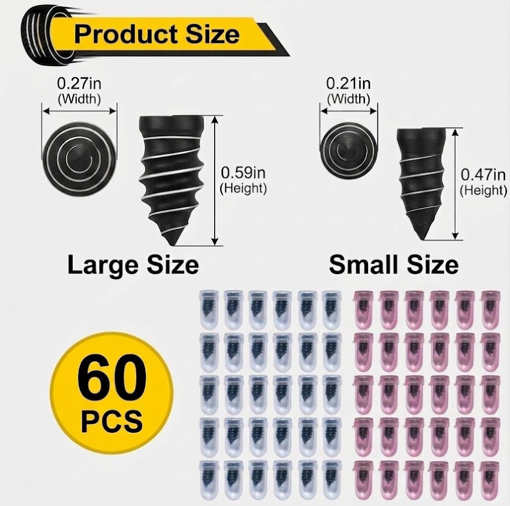 60-PCS tire Repair Screws, 2026 new tire Repair Rubber Nail kit, 8-Second Repair, Two Sizes, Suitable for self-Service Screw Fixing of tire Plugs on Trucks, Cars, Motorcycles, etc. - 2