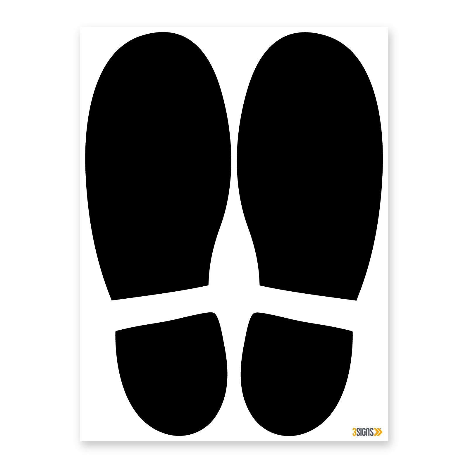 Pack of 8 Black Multipack Footprint impression shape floor signs, Self-adhesive Vinyl Sticker, Direction One Way System Safety Signs