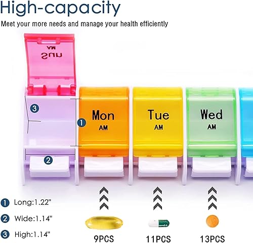 Miniatura 5 de Greencycle Organizador de píldoras de 7 días, diseño para vitaminas y aceites de pescado y suplementos