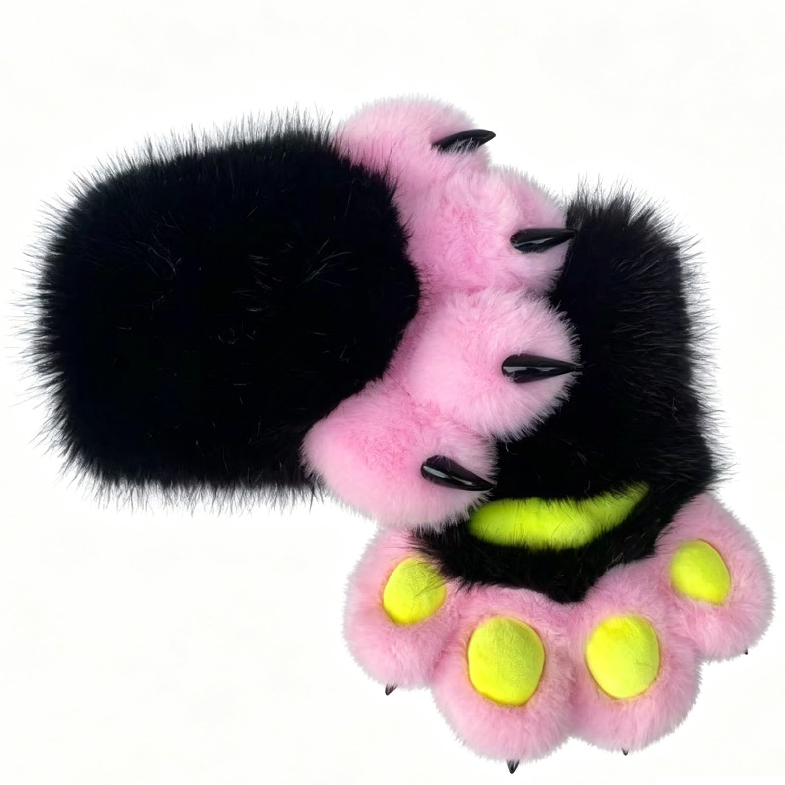 Rolamumu Fursuit Paws Furry Gloves, Soft Plush Hand Paw Gloves with Claws for Halloween Cosplay, Party, Roleplay(M)