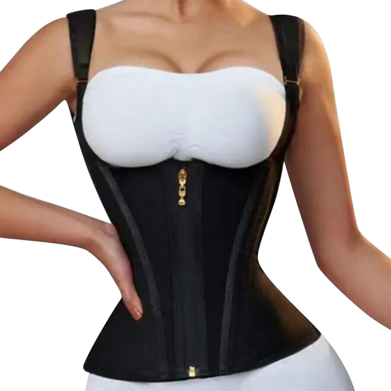 Genérico Chaleco Moldeador de látex Estilo Faja Abdominal, Prenda Exterior Retro con Cremallera y Botones.(Black,S)#1