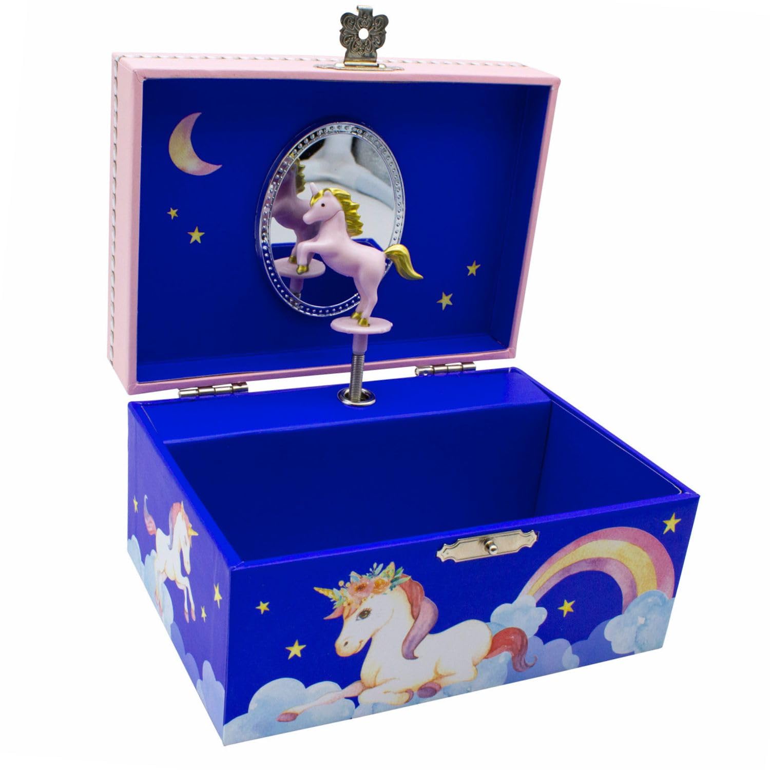 Caja musical joyero para niñas, joyero azul, unicornio, melodía: lago de los cisnes – 92060