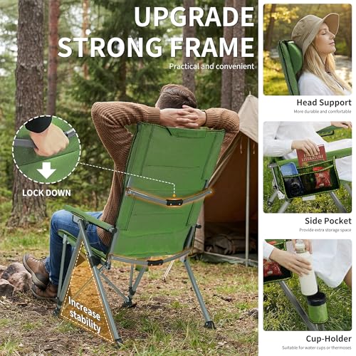 Image of Heavy Duty Folding Camping Chair Supports 400 LBS, Hard Arm Portable Outdoor Chair with Cup Holder & Storage Bag, Foldable Collapsible for Camp, Picnic, Lawn, Fishing
