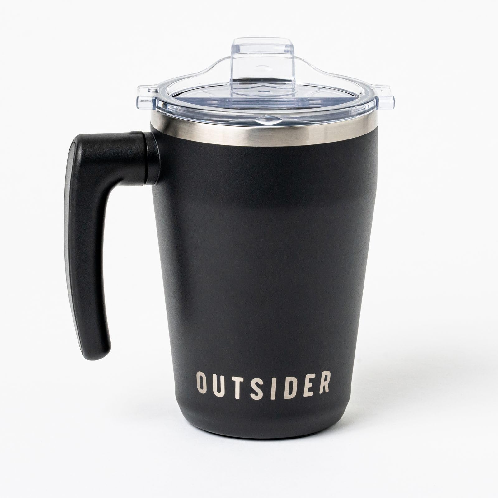 OUTSIDER The AM Vakuumisolierter Kaffeebecher aus Edelstahl mit 180° drehbarem Drehgriff und verschließbarem, auslaufsicherem Deckel, Reisebecher für Outdoor, Zuhause und Büro, Schwarz