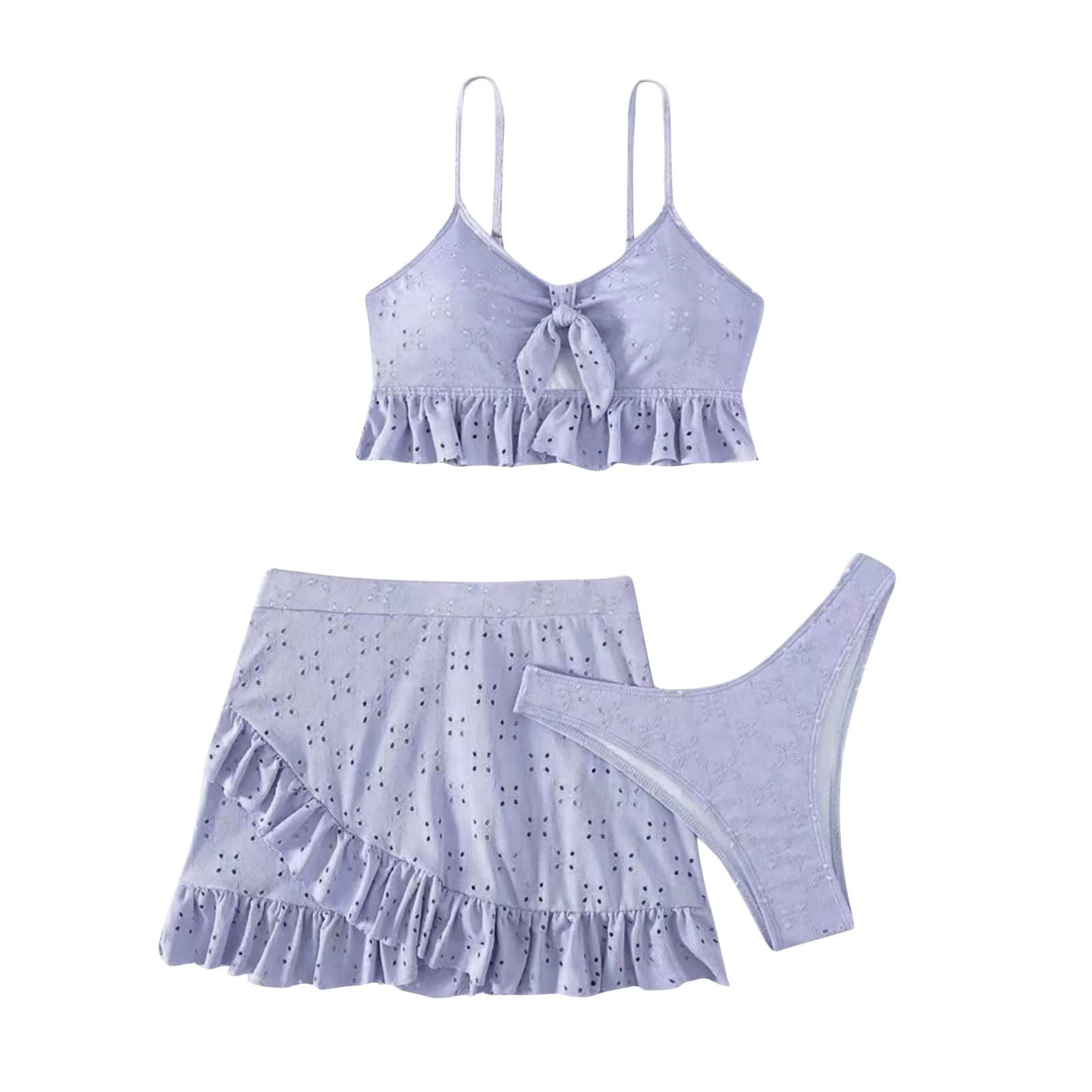 Women's Split Solid Color Package Hip Skirt Swimsuit (3 Sets With Chest Pad Without Steel Bra)