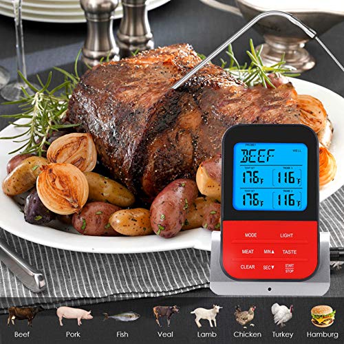 Termômetro de carne sem fio remoto para cozinhar churrasqueira termômetro Função de alarme retroilum