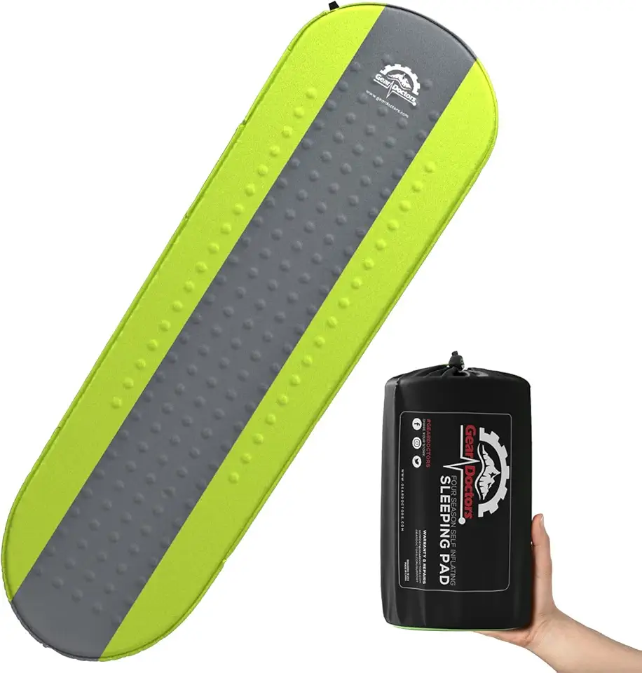 Gear Doctors Oxylus 4.3R-Value Insulated Foam Self Inflating Sleeping Pad Camping—Sleeping Pad Backpacking Air Mattress—Camping Mattress Self Inflating Camp Mat 4 Seasons Sleep Mat—Camp/Floor/Tent/Cot