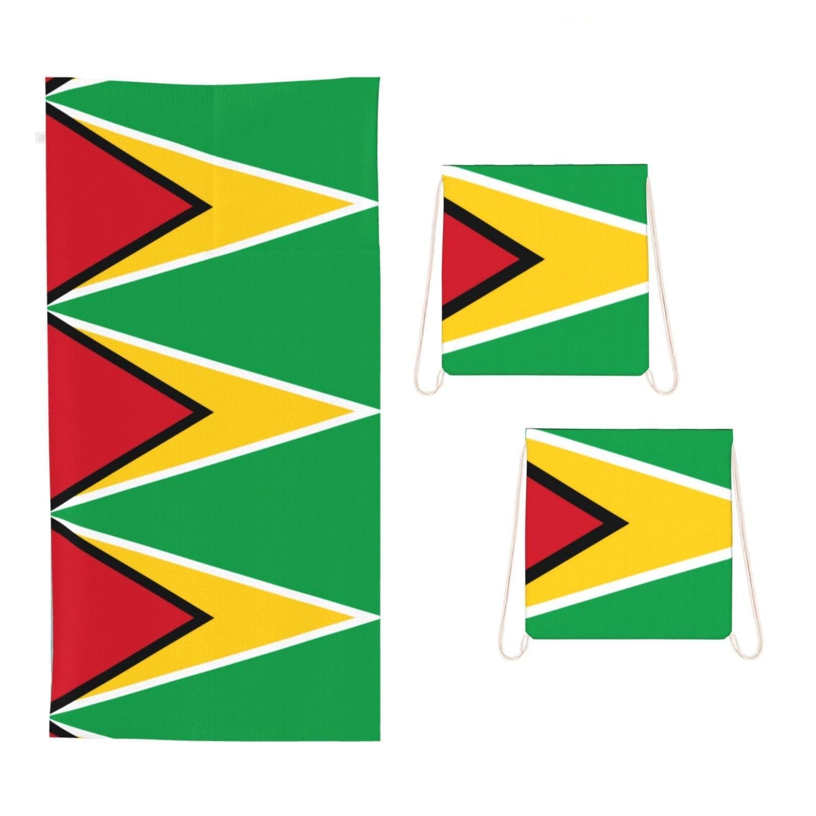 CNTDBU Flag of Guyana 2 in 1 Packable Towel Bag-Large Beach Towel with Stuff Sack, Super Absorbent Microfiber Travel Towel for Pool