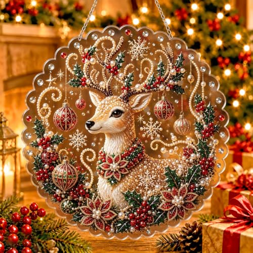 Christmas Pearl Diamond Painting Suncatcher Kit, DIY Acrylic Hanging Decor