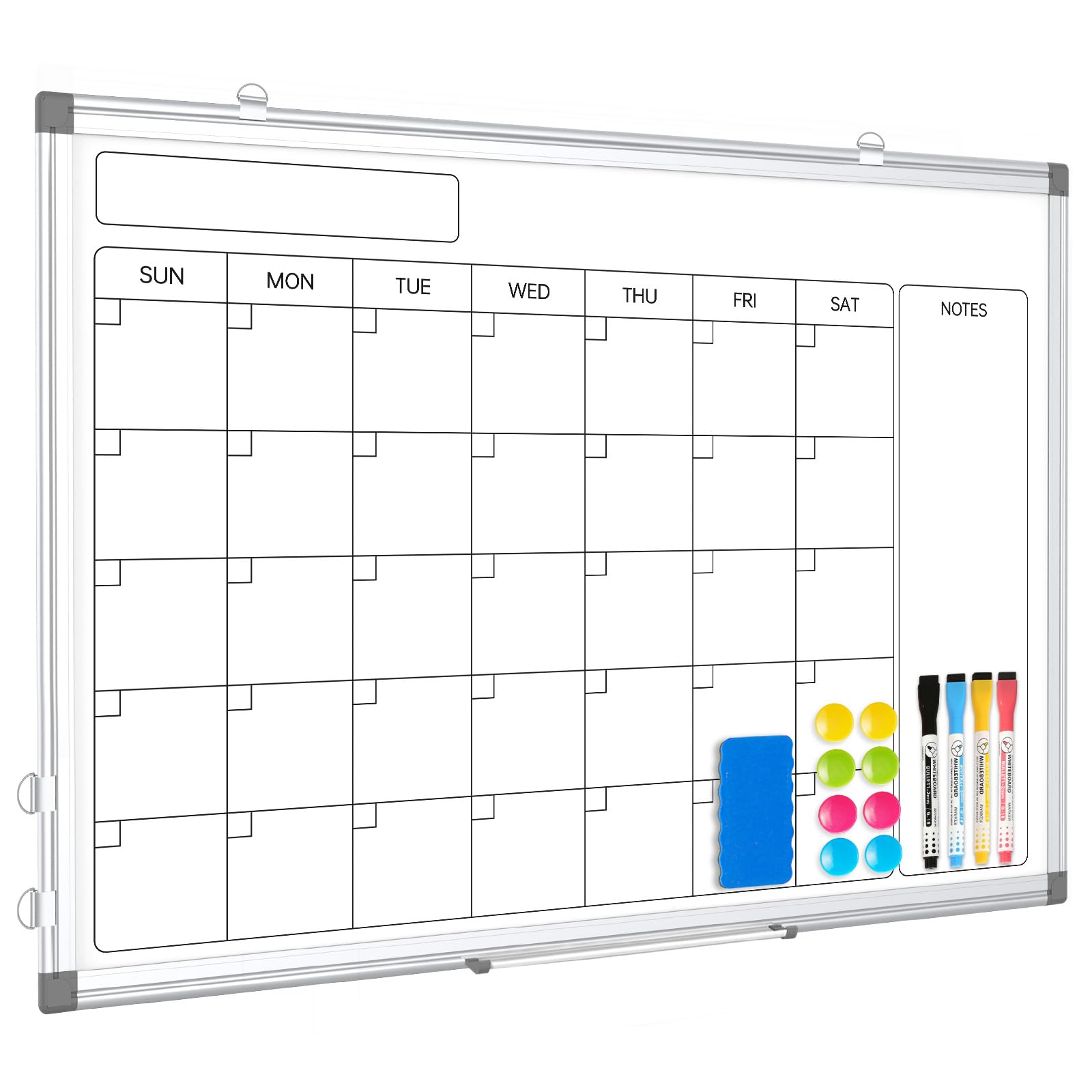 Monthly Calendar Dry Erase Whiteboard for Wall, 30" x 20" Double-Sided Large Calendar White Board, Magnetic Portable Hanging Board for Office, Home,