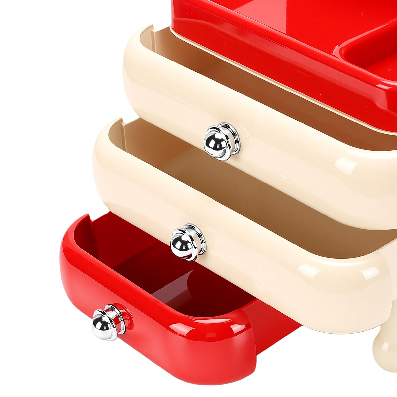 Organizador de Cosméticos Elegante Caja de Almacenamiento de Escritorio con 3 Cajones para Brochas de Maquillaje y Cuidado de la Piel - Elegante Diseño ABS (Roja)