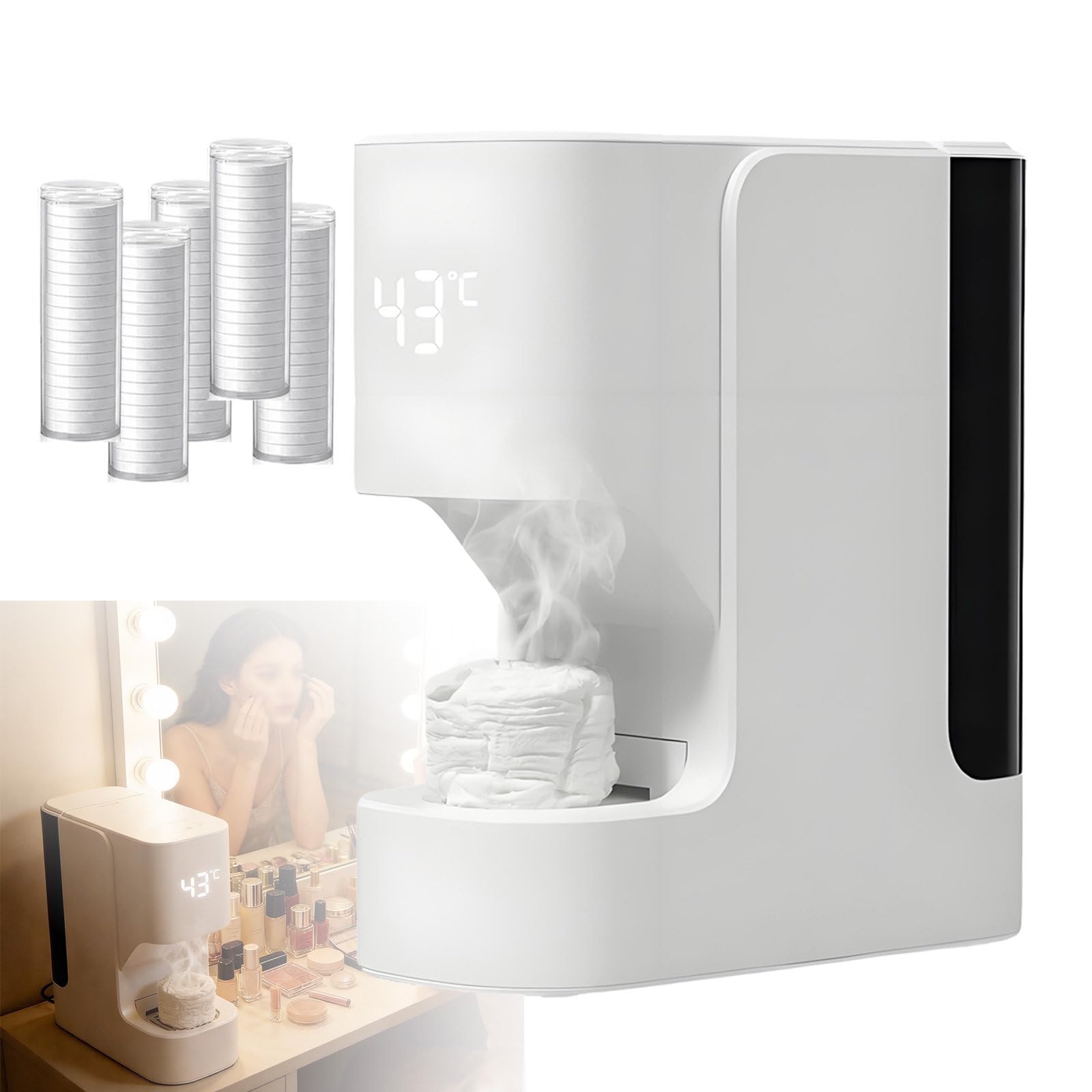 DzkZen Disposable Towel Heater, Hot Face Towel Machine, 20/60/100 Compressed Towels, 55°C Constant Temperature, Heats up in 5 Seconds, for Spa Home, Salon, Gym, Pet shop with100towels