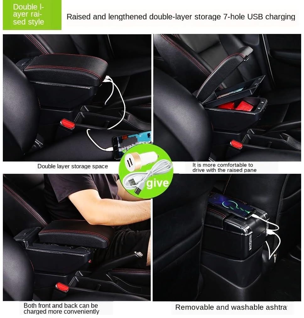 Rehausseur d'accoudoir de voiture Boîte de rangement pour accoudoir console centrale Compatible avec Suzuki Pour Swift (2005-2023)