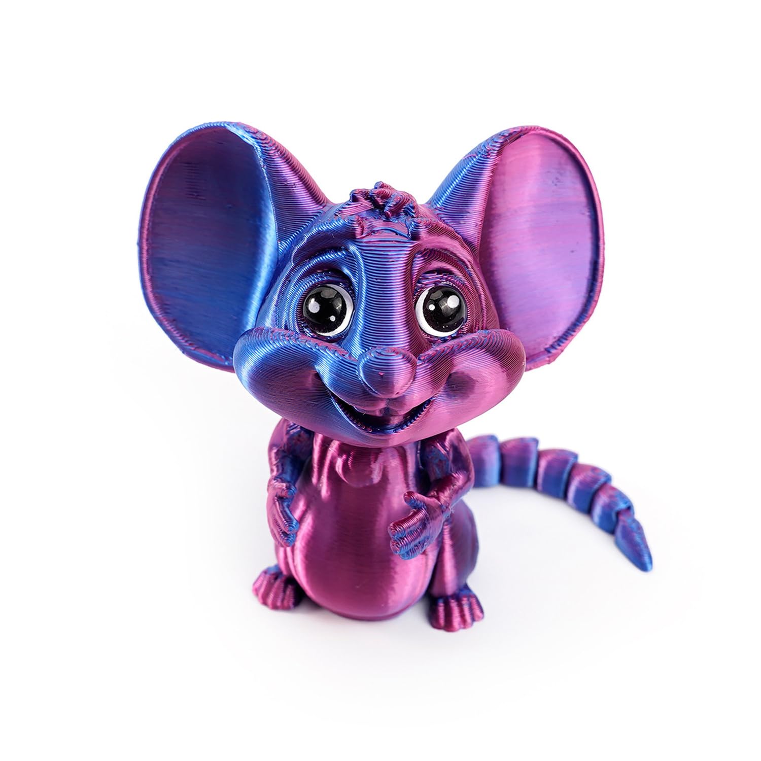 3D Printed Toys Articulated Big Eared Mouse, Fully Poseable Flexible Joints Fidget Toy, Realistic Cute Mouse Figurine, 3D Print Animals Desk Decor Collectible Gift (Blue Purple)