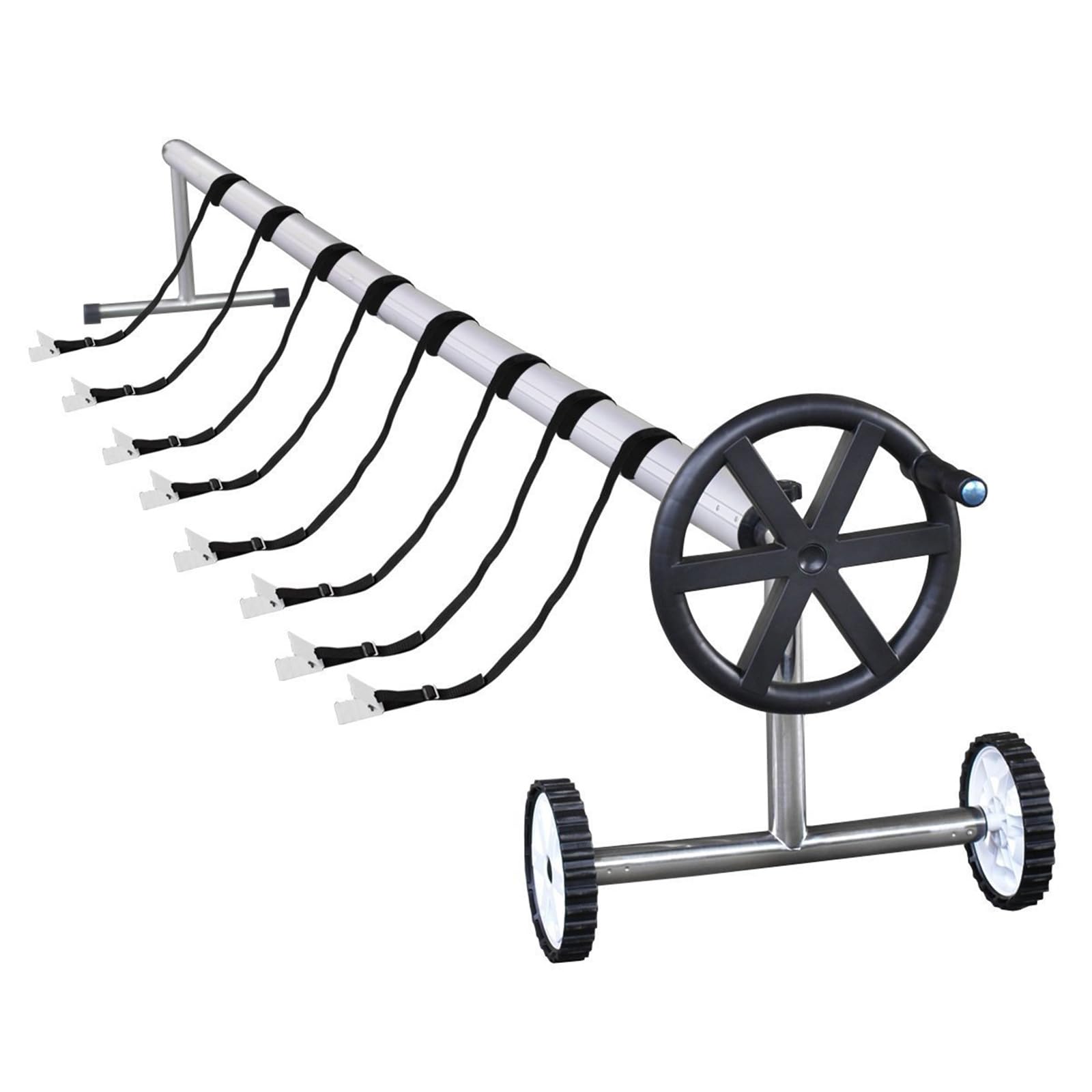 JXYQ Pool Reel System for Pool Covers Telescopic Aluminum Pool Cover Roller Reel Rewinder on Wheels with Hand Crank Solar Cover Reel for Inground Above Ground Swimming Pools