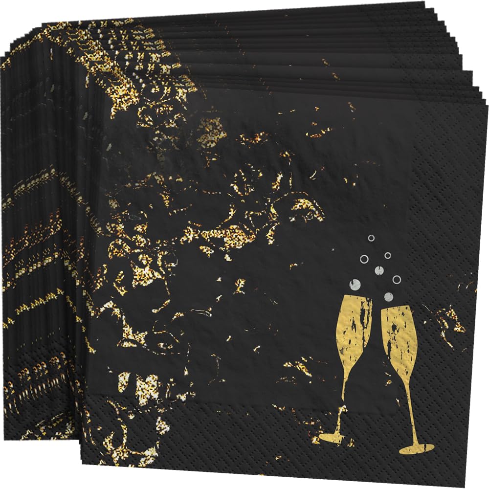 Papierservietten "Cheers For The New Year", Schwarz, 12,7 x 12,7 cm, 40 Stück, hochwertige und saugfähige Servietten, perfekt für Neujahrspartys und Veranstaltungen