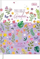 Tilibra - Agenda Costurada Diária 12,3 x 16,6 cm Charme 2026 - Flores fundo branco e roxo