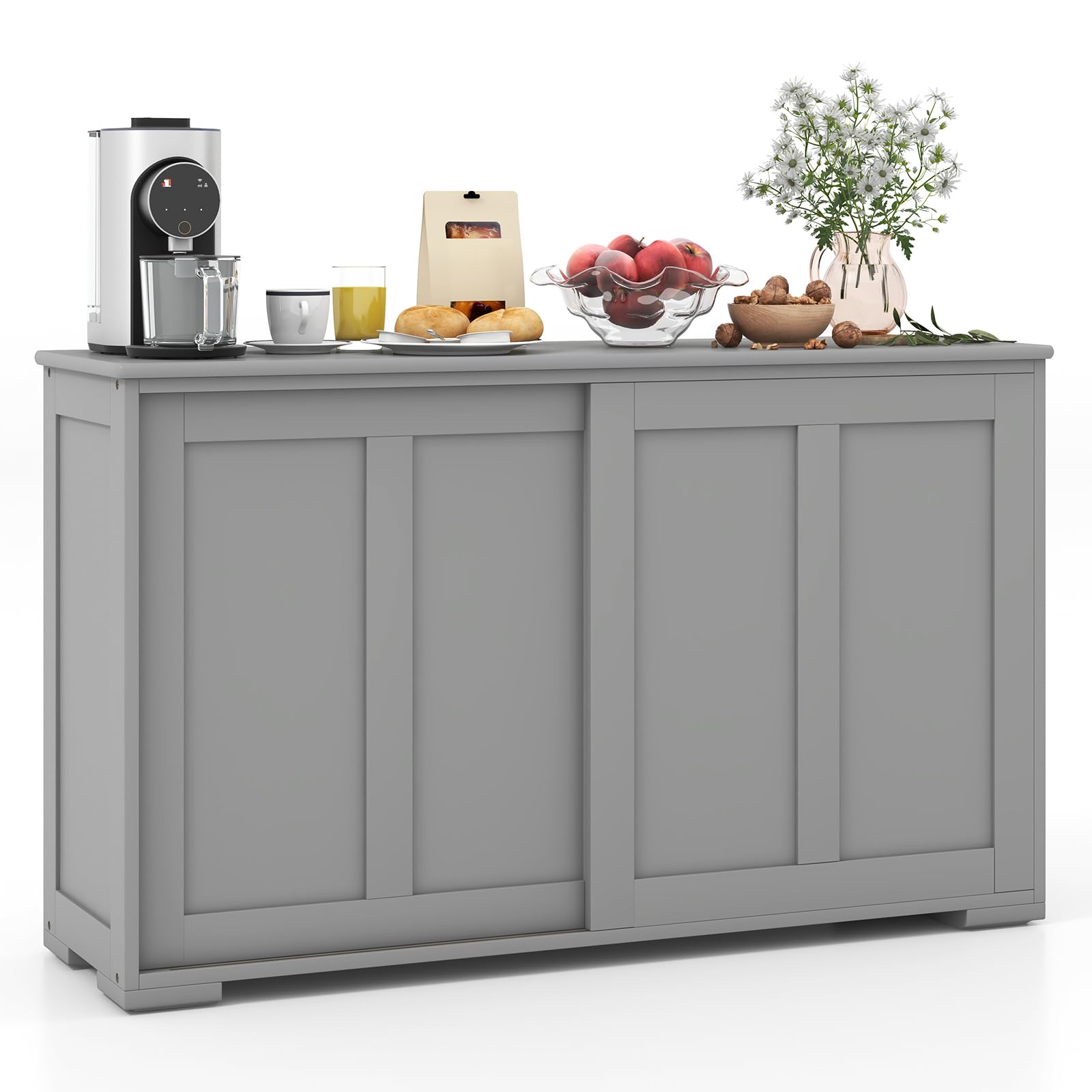 TANGZON Kitchen Sideboard Cabinet with Sliding Doors & Adjustable Shelf