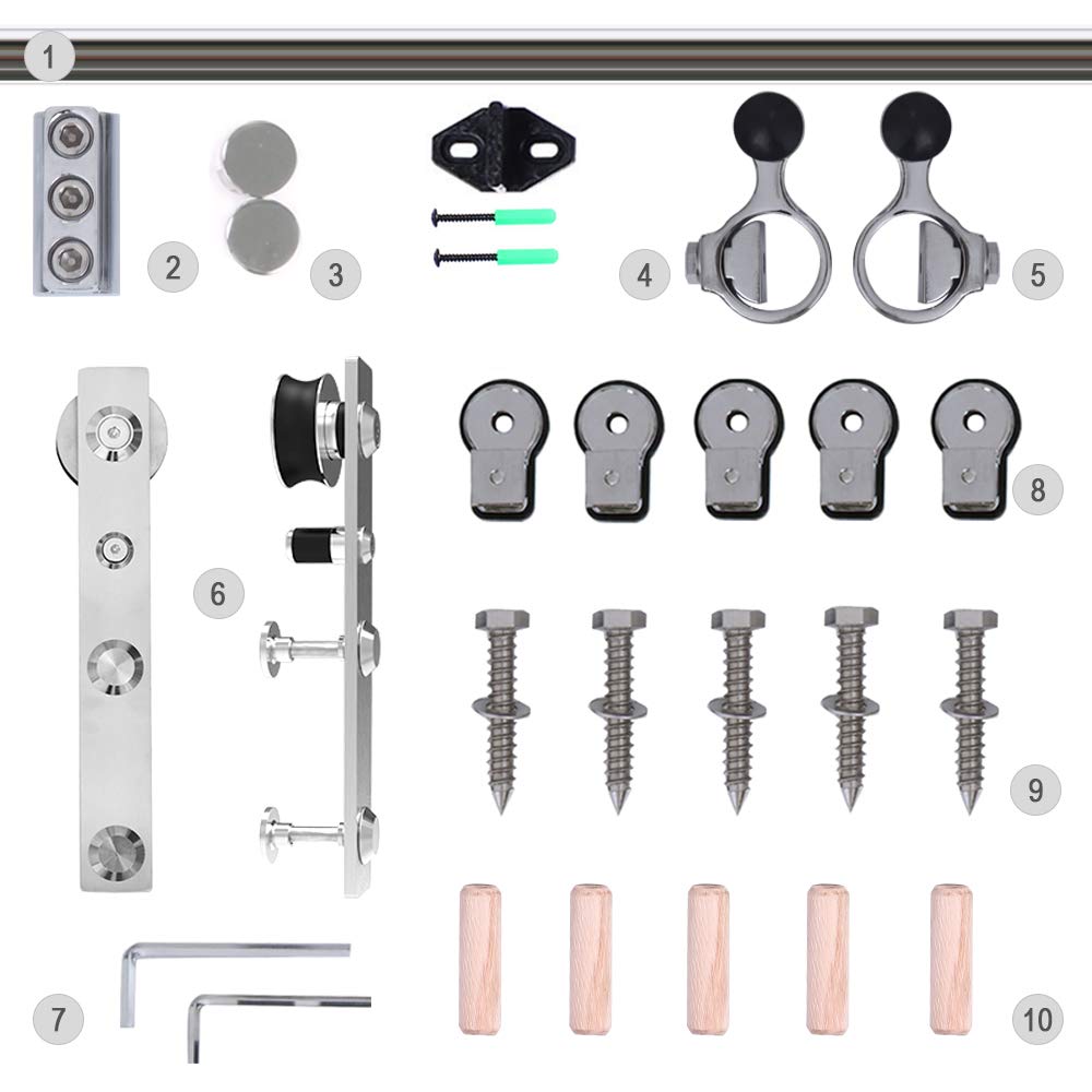 CCJH Kit Coulissant de Porte de Grange 183cm en Acier Inoxydable Système de Rail Coulissant Pour Porte en Bois Unique…