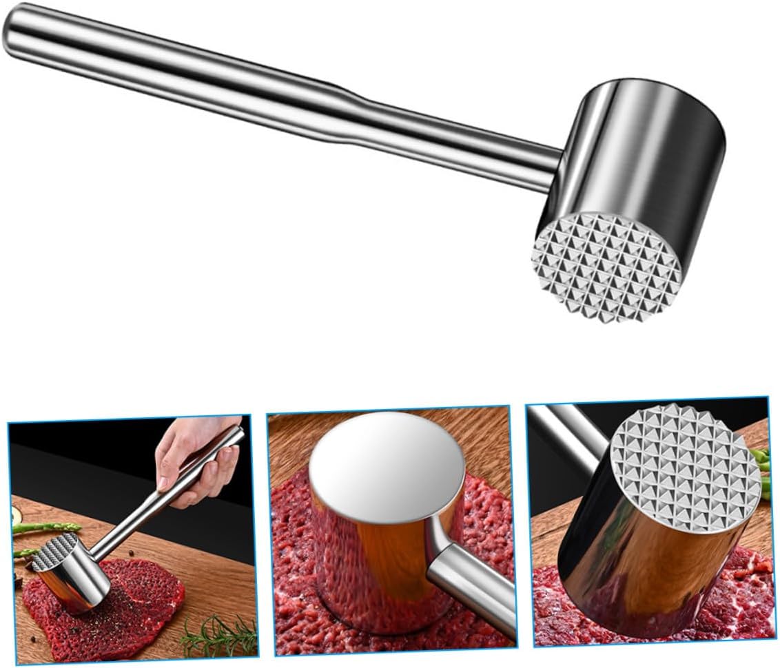 FUOYLOO Stainless Steel Meat Tenderizer Hammer Double-sided Kitchen Mallet with Fine Tips for Chicken Beef Steak Rust-resistant Meat Hammer Tool for Tenderizing and Flattening Easy to