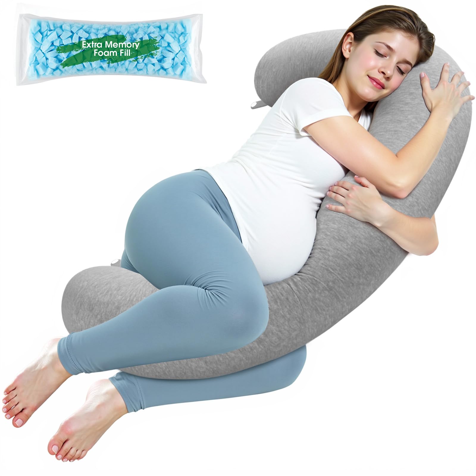 Pyurifa Pregnancy Pillows for Sleeping, C-Shaped Maternity Pillow for Pregnant Women with Adjustable Firmness, Body Pillow, Full Body Support for Side Sleepers, Head, Neck, Belly, 47.2’’ x 9.8''