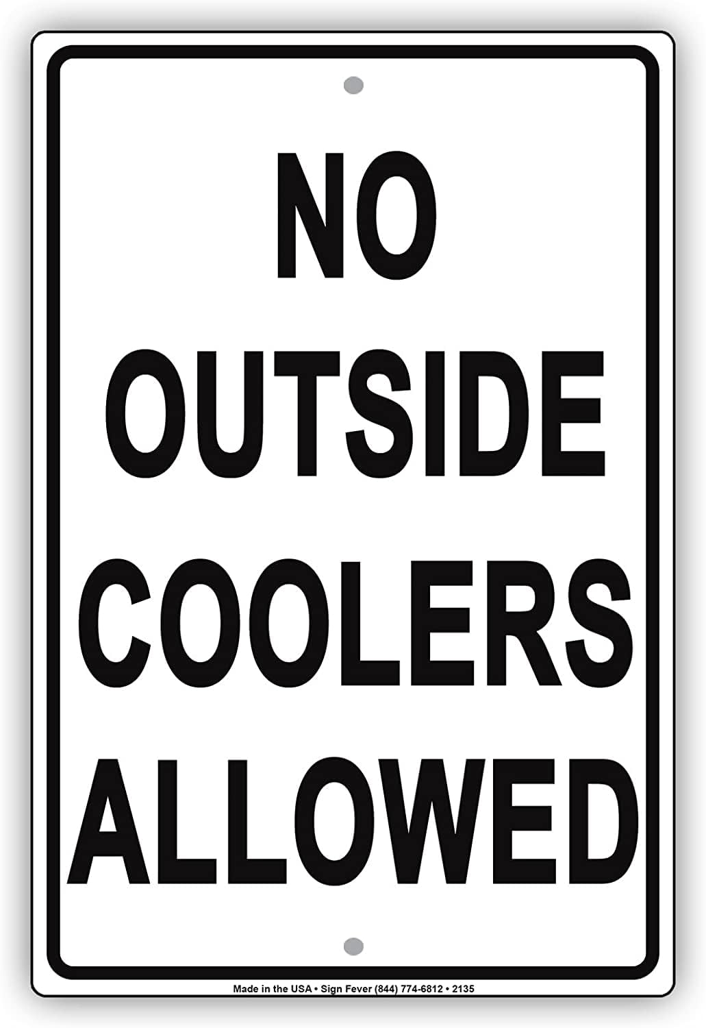 (2-Pack) Metal Tin Sign No Outside Coolers Allowed Food And Beverages Restriction Alert Caution Warning Notice 8"x12" Sign Plate