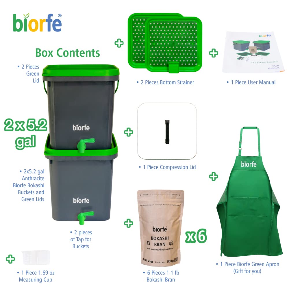 Biorfe 2 Bucket Bokashi Compost Starter Kit, All Season Indoor