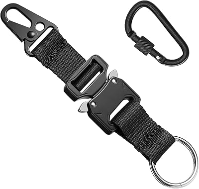 FAGETAC Tactical Key Chains Gear Clip for Mens, EDC Molle Accessories with Heavy Duty Quick Release Metal Buckle for Belt Loop (Black)