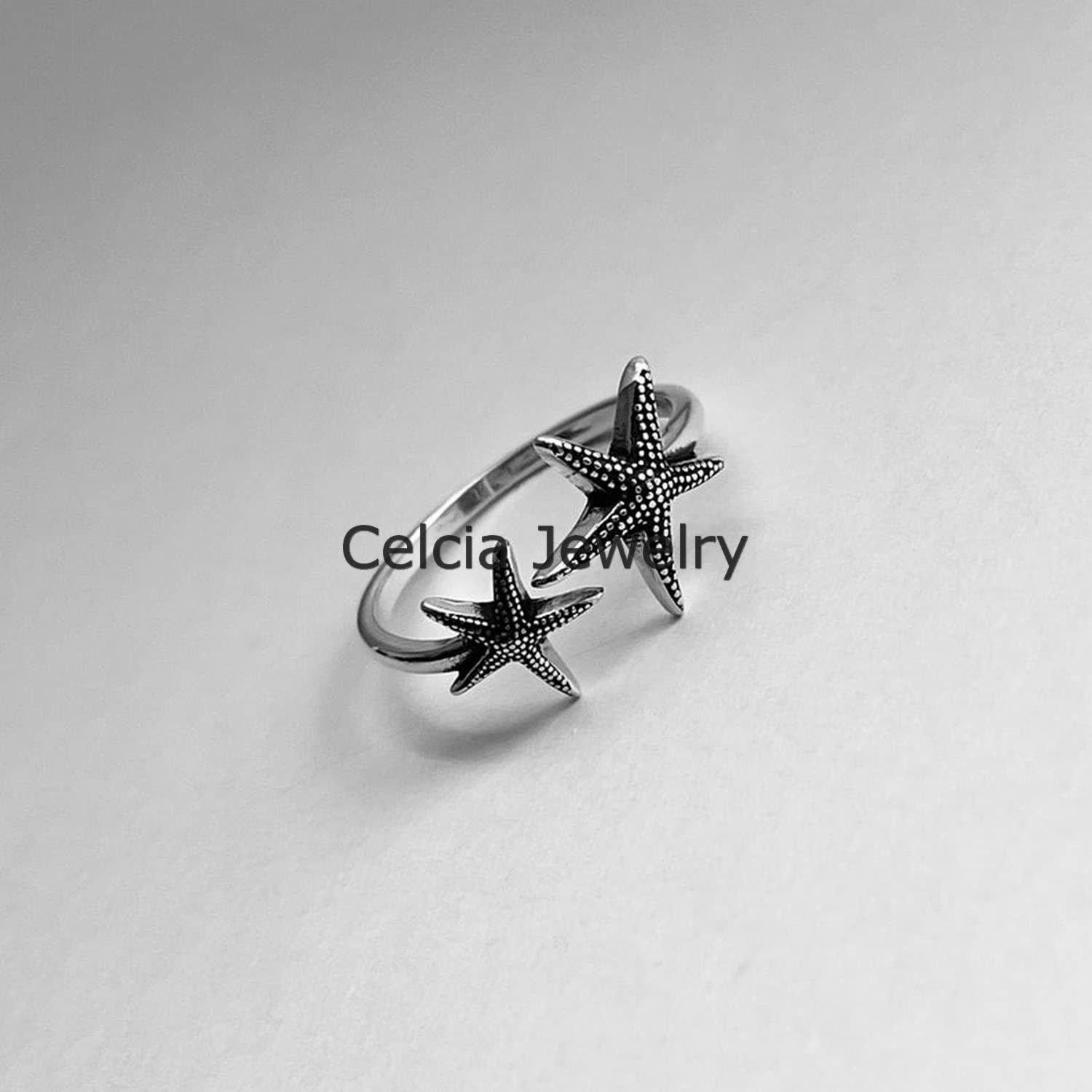 Anillo de estrella de mar de plata de ley pura, anillo de concha marina, anillo ajustable, anillo de océano, anillo de playa, anillo de onda, anillo minimalista, anillo del día de la madre