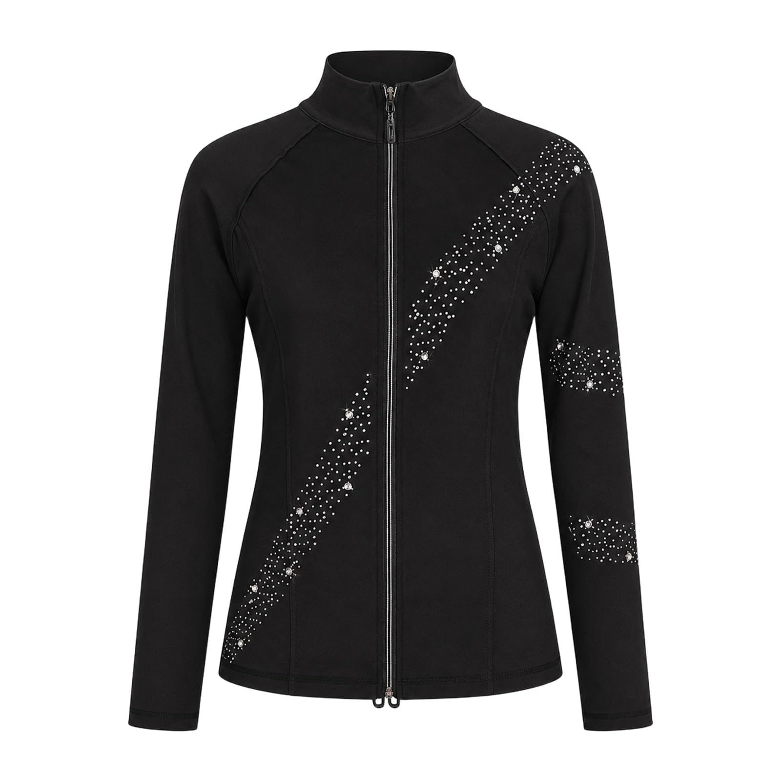 Eiskunstlauf Jacke Damen Teen Reißverschluss Training | Trainingsjacke mit Stehkragen, Reißverschluss, schmaler Passform und Strassdetails for Eisbahn, Aufwärmen und Training.