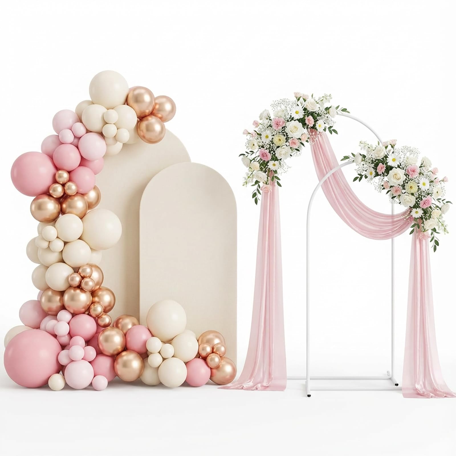 Photo 1 of ***SEENOTES***Fogein Wedding Arch Backdrop Stand and Cover Set(7.3FT,6FT) Set of 2,Metal Balloon Arch Stand Frame for Wedding Birthday, Party, Baby Shower, Christmas Anniversary,Beige