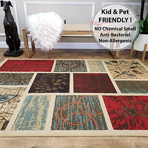 Rubber Backed Hallway Runner Rug, Runner 31 x 120 inch (10 ft Runner), Beige Geometric, Non Slip, Kitchen Rugs and Mats