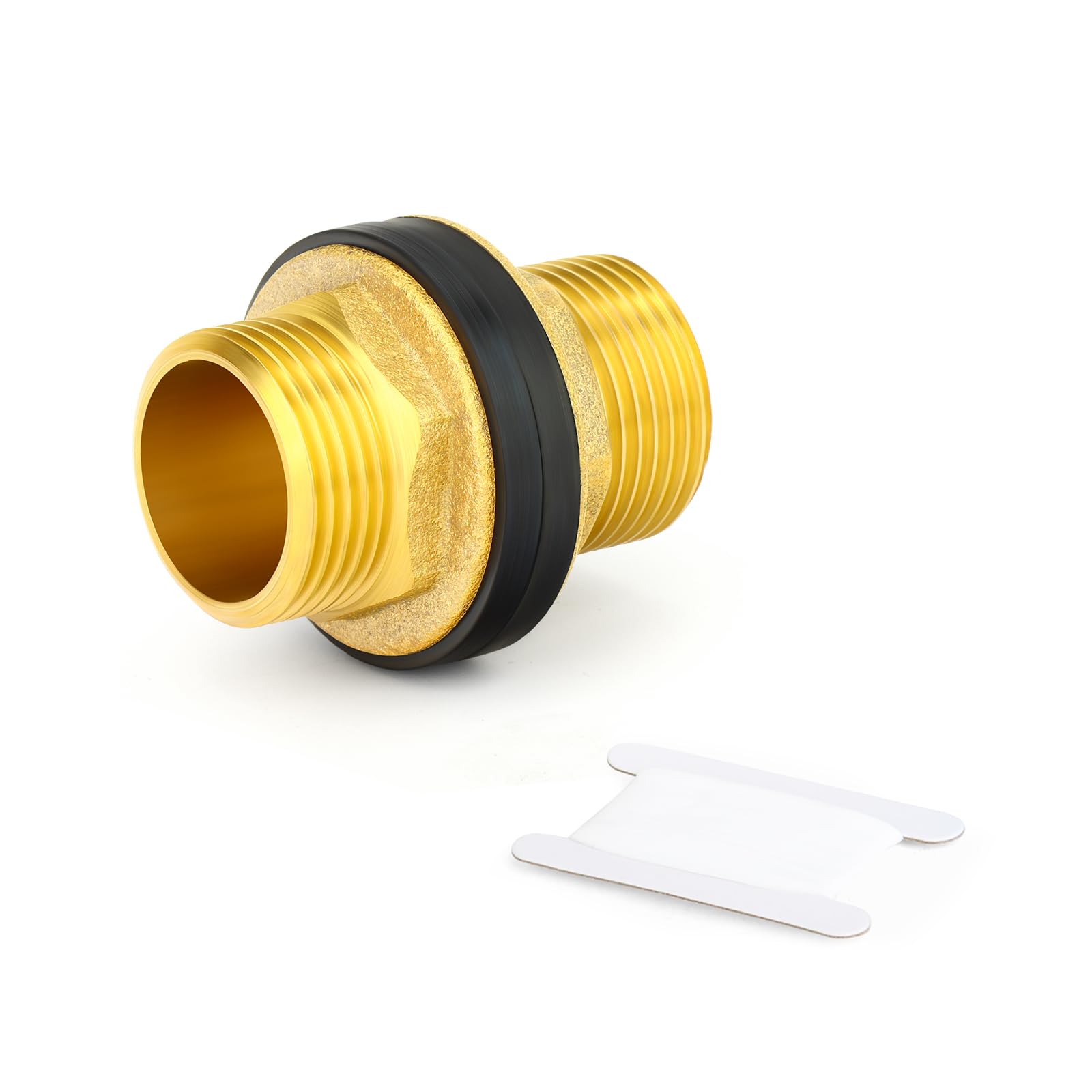 MEANLIN 1PCS Brass Bulkhead Tank Fitting, 1" BSP Male to 1" BSP Male Thread Water Tank Connector with Rubber Gaskets for Water Tanks, Ponds, and Plumbing Systems,Gardening Tools