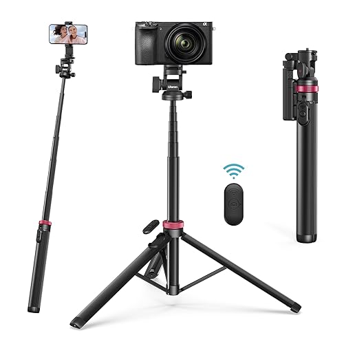 ULANZI MT-78 Extendable Phone Tripod, metal 72.83" Selfie Stick Camera Tripod Stand with 2 in 1 Phone Clip, 360° Ball Head Camera Tripod with cold shoe for iPhone 17 Sony Canon, Lightweight for Travel